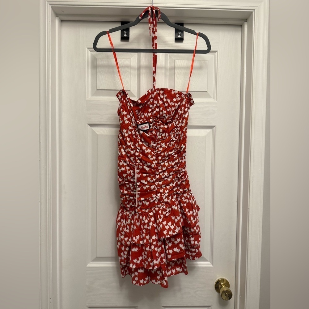 Fiorucci Women’s Red White Chicken Print Ruched Mini Dress Halter Size 42 - Picture 8 of 9